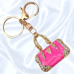 NWT Gorgeous Pink Gold Bling Metal Purse Handbag Lobster Clasp Keyring Keyholder